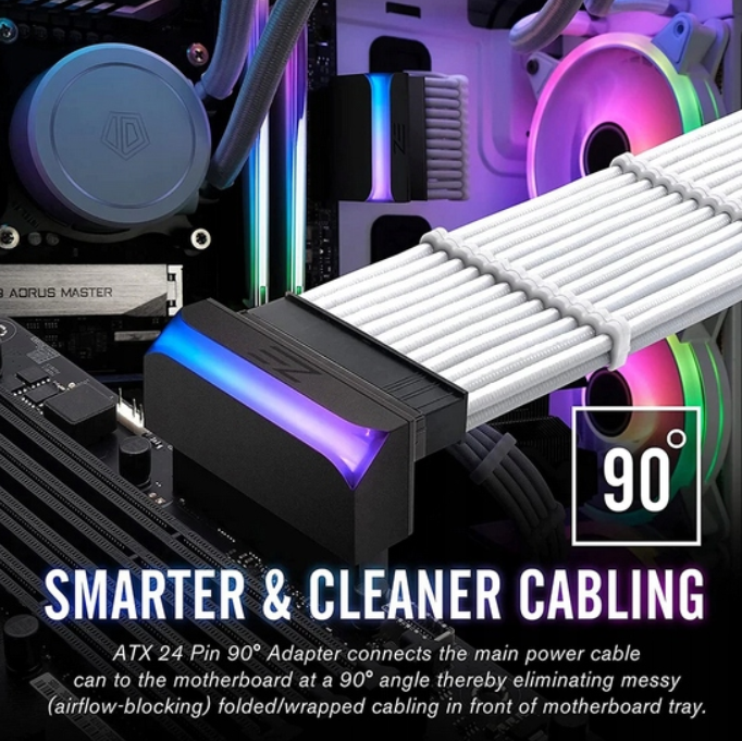 Adapter ATX 24pin 90 stopni kątowy aRGB LED