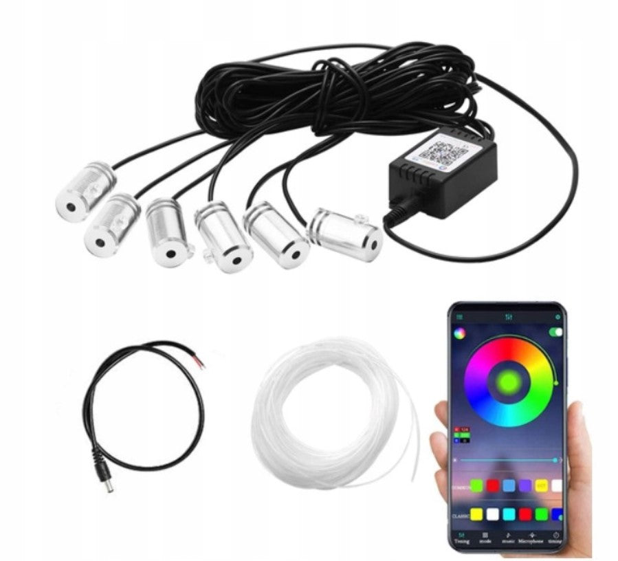 ŚWIATŁOWÓD AMBIENT LIGHT LED RGB OŚWIETLENIE WNĘTRZA AUTA 6M APLIKACJA