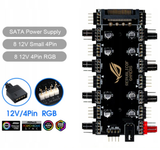 Rozdzielacz RGB + PWM Hub na 8 wentylatorów